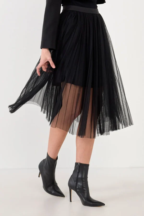 ENGLISH FACTORY Skirts*- Mesh Combo Pleats Skirt BLACK
