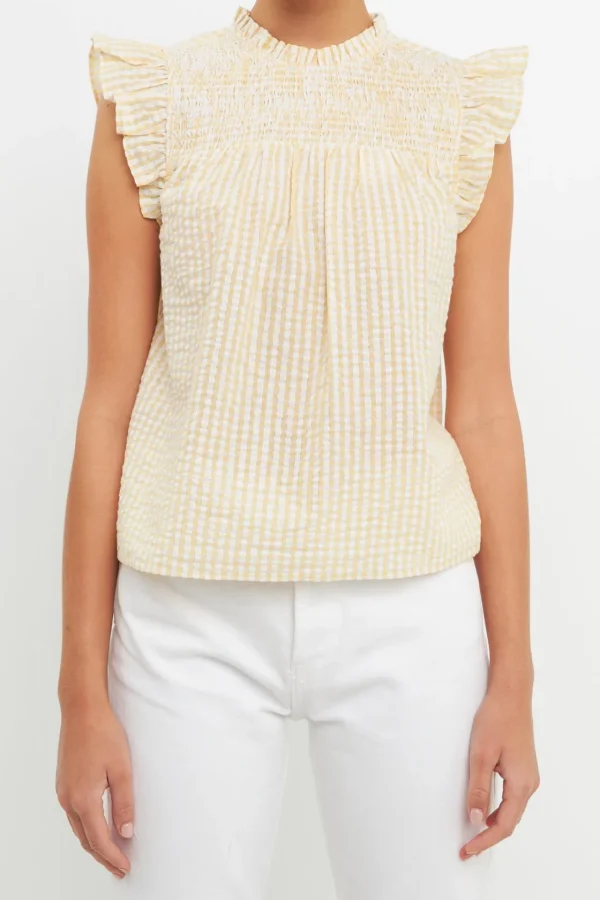 ENGLISH FACTORY Tops*- Metallic Plaid Top YELLOW
