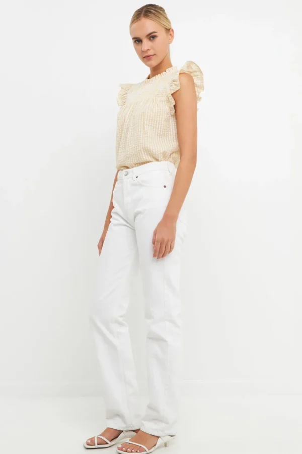 ENGLISH FACTORY Tops*- Metallic Plaid Top YELLOW