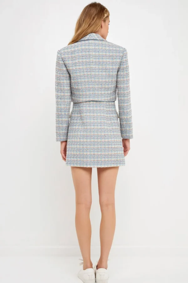 ENGLISH FACTORY Blazers | Tops*- Metallic Tweed Cropped Blazer BLUEMULTI