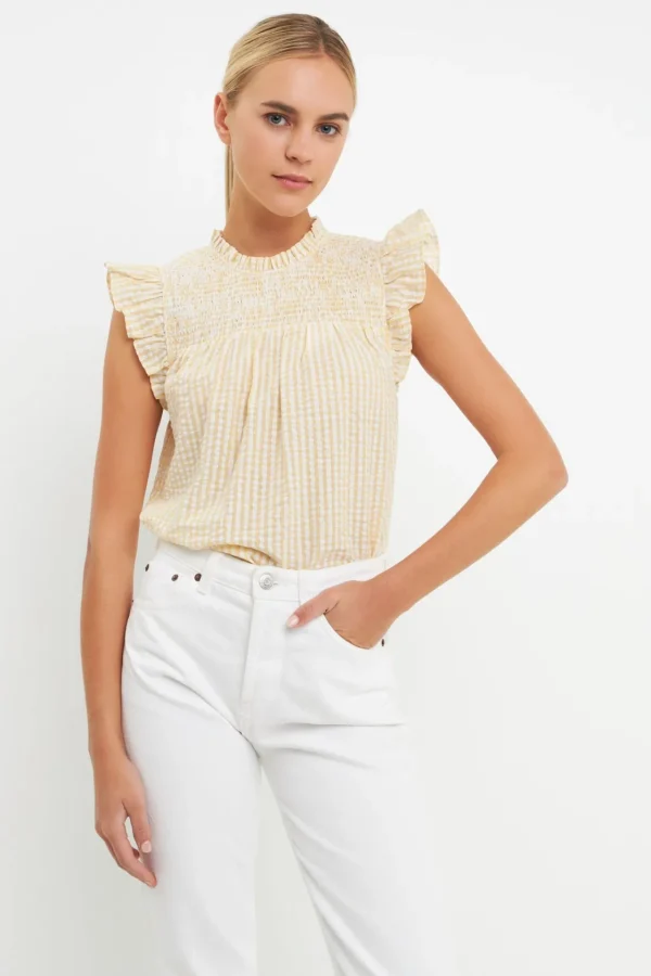 ENGLISH FACTORY Tops*- Metallic Plaid Top YELLOW