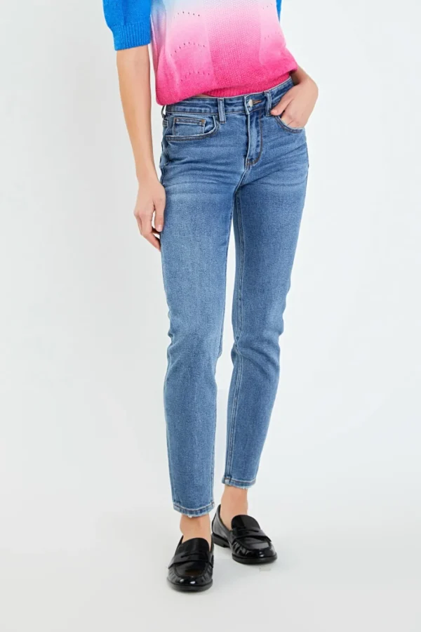 ENGLISH FACTORY Denim | Tops*- Midi Waist Skinny Ankle Jeans DENIM