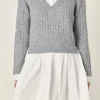 ENGLISH FACTORY White Dresses | Tops*- Mini Mixed Media Dress HEATHERGREY/WHITE
