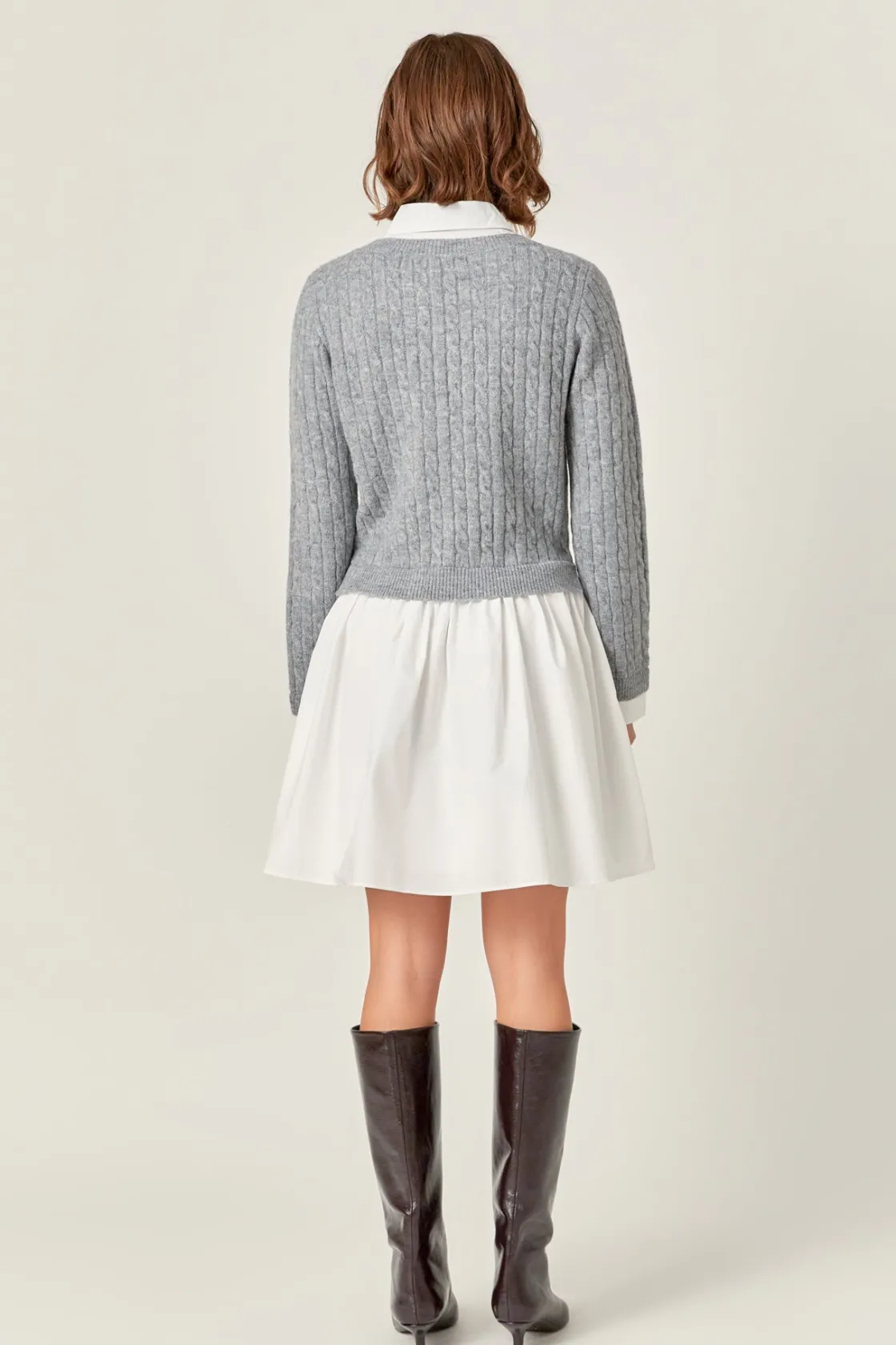 english_factory__mini_mix_2.webp ENGLISH FACTORY White Dresses | Tops*- Mini Mixed Media Dress HEATHERGREY/WHITE
