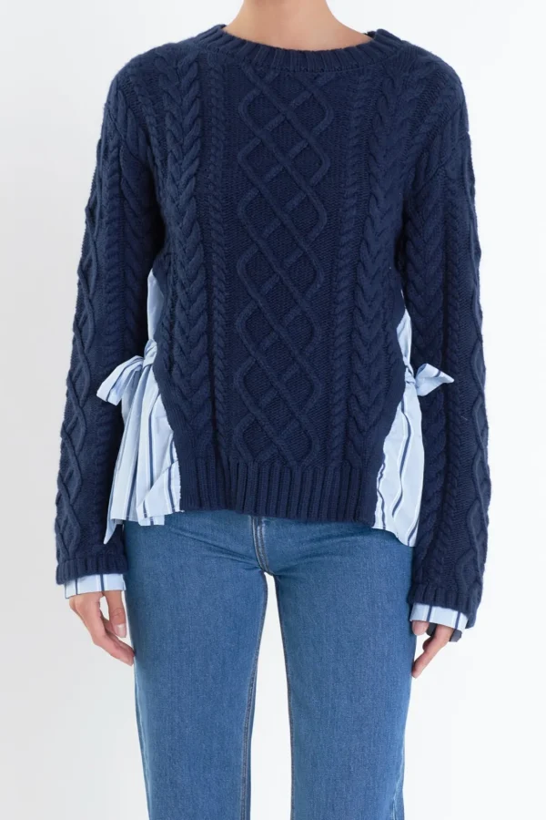 ENGLISH FACTORY Tops*- Mix Media Top NAVY