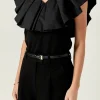 ENGLISH FACTORY Tops*- Mix Media Ruffled Sleeveless Top BLACK
