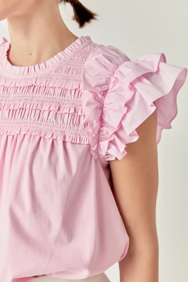 ENGLISH FACTORY Tops*- Mix Media Ruffle Top LIGHTPINK