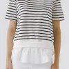 ENGLISH FACTORY Tops*- Mix Media Stripe Top BLACK/WHITE