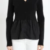 ENGLISH FACTORY Sweaters & Knits*- Mix Media Cardigan BLACK
