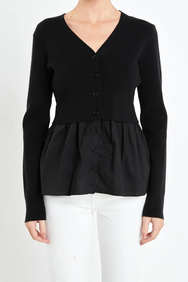 ENGLISH FACTORY Sweaters & Knits*- Mix Media Cardigan BLACK