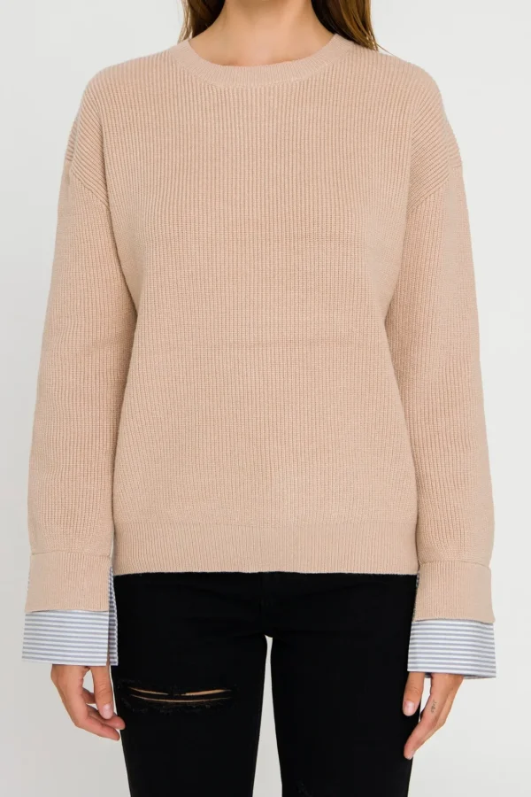 ENGLISH FACTORY Sweaters & Knits*- Mix Media Color Block Sweater TAUPECOMBO