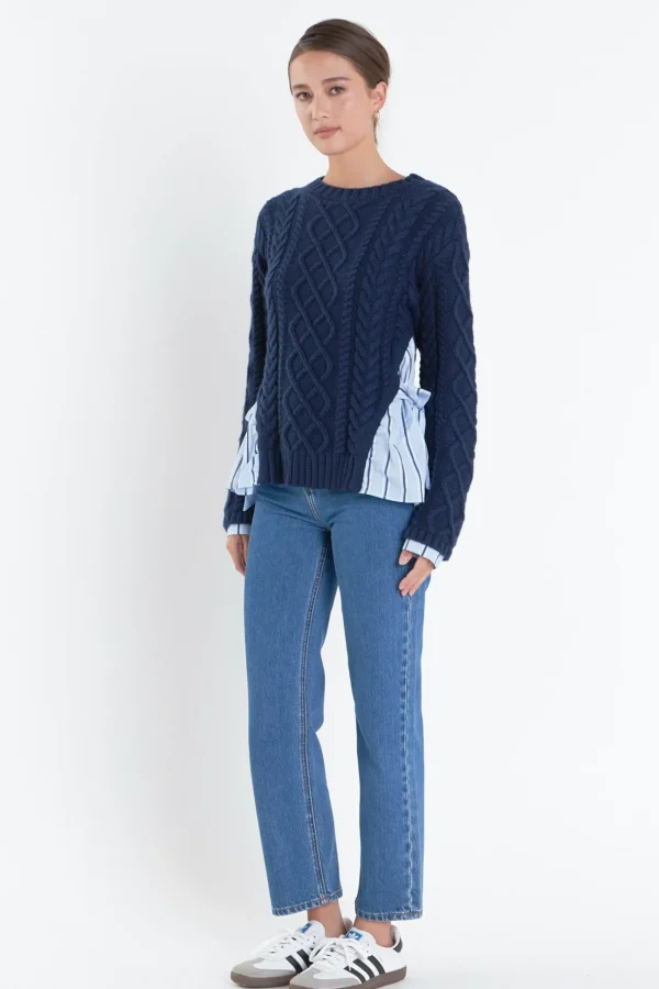 ENGLISH FACTORY Tops*- Mix Media Top NAVY
