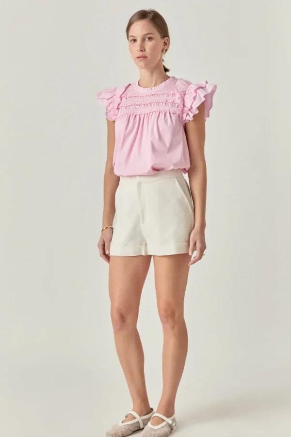 ENGLISH FACTORY Tops*- Mix Media Ruffle Top LIGHTPINK