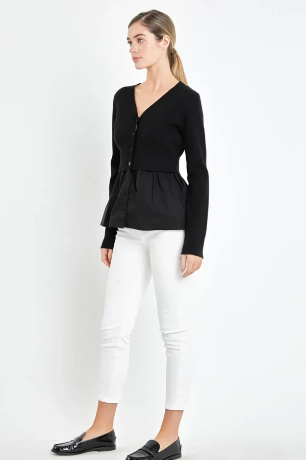ENGLISH FACTORY Sweaters & Knits*- Mix Media Cardigan BLACK