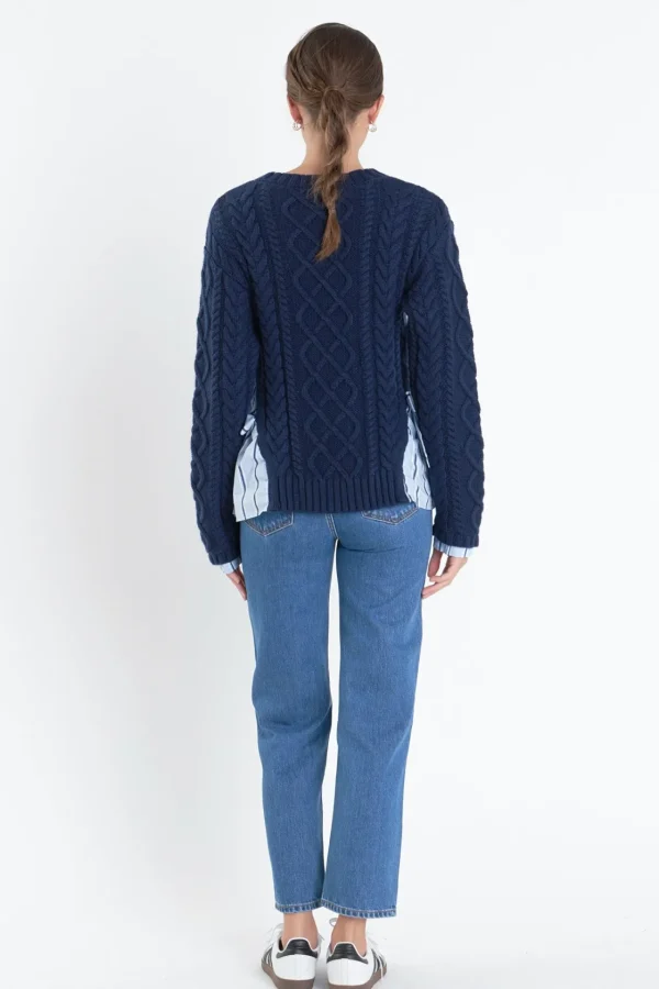 ENGLISH FACTORY Tops*- Mix Media Top NAVY