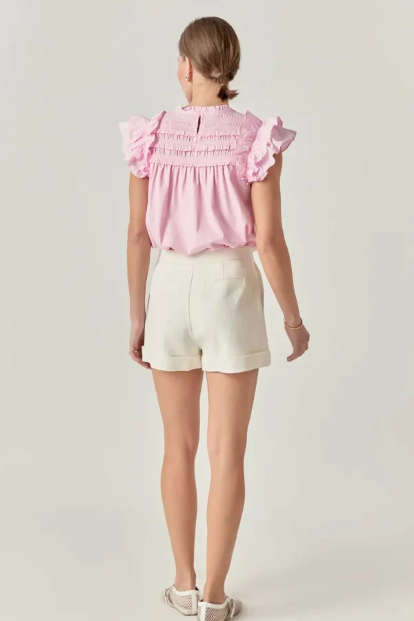 ENGLISH FACTORY Tops*- Mix Media Ruffle Top LIGHTPINK