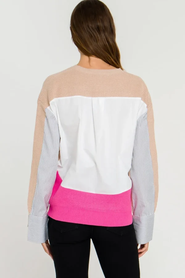 ENGLISH FACTORY Sweaters & Knits*- Mix Media Color Block Sweater TAUPECOMBO