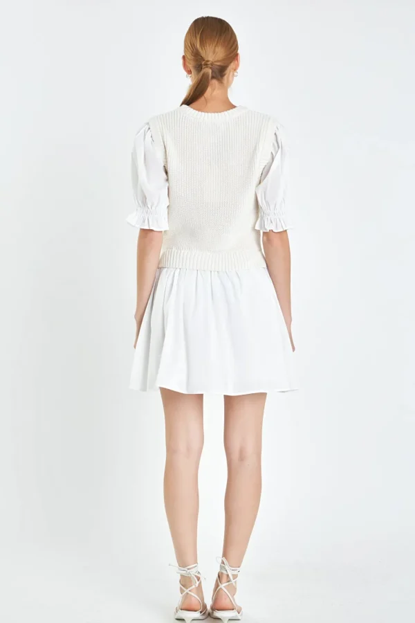 ENGLISH FACTORY White Dresses | Tops*- Mix Media Dress in WHITE