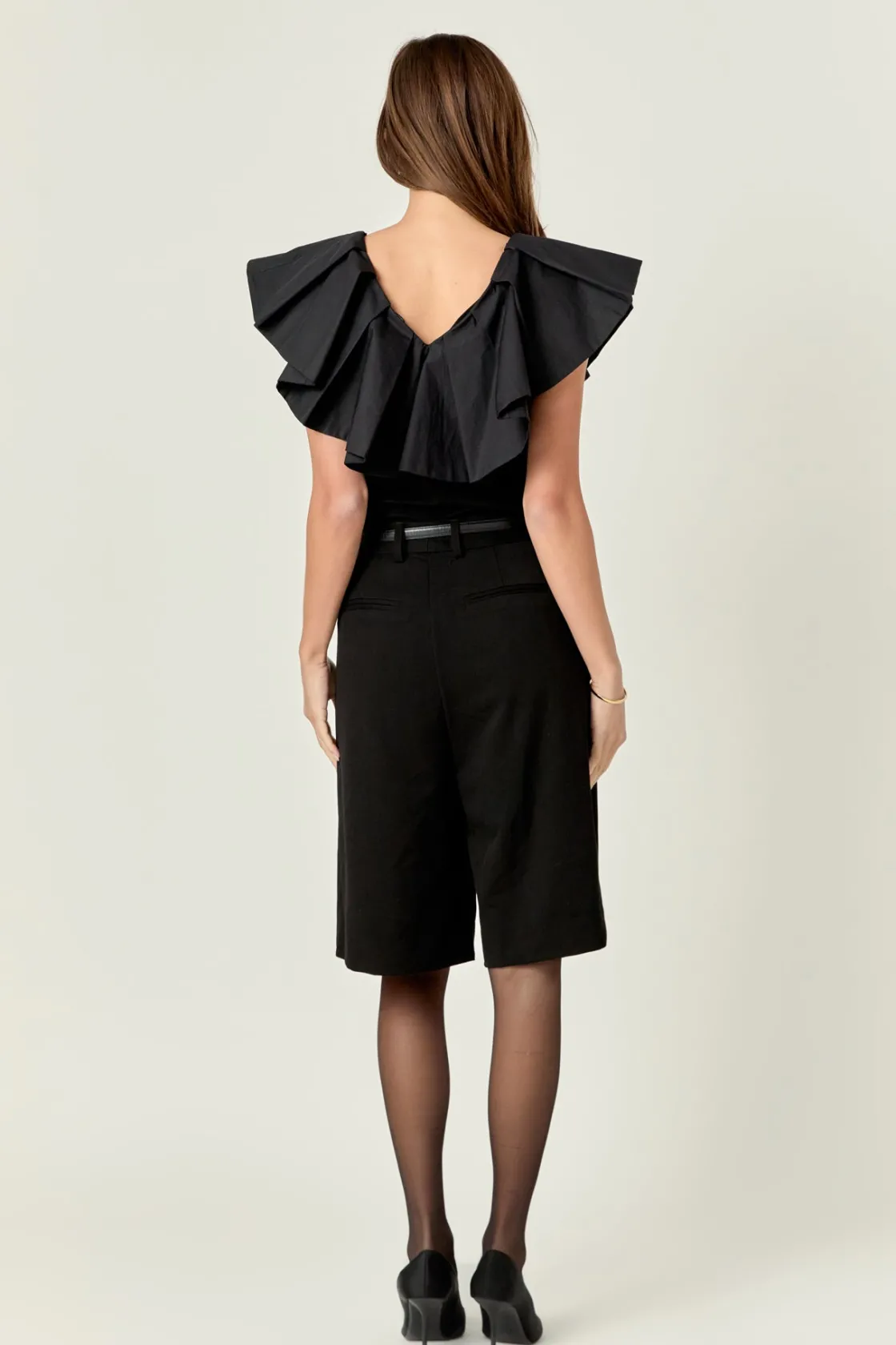english_factory__mix_medi_2.webp ENGLISH FACTORY Tops*- Mix Media Ruffled Sleeveless Top BLACK