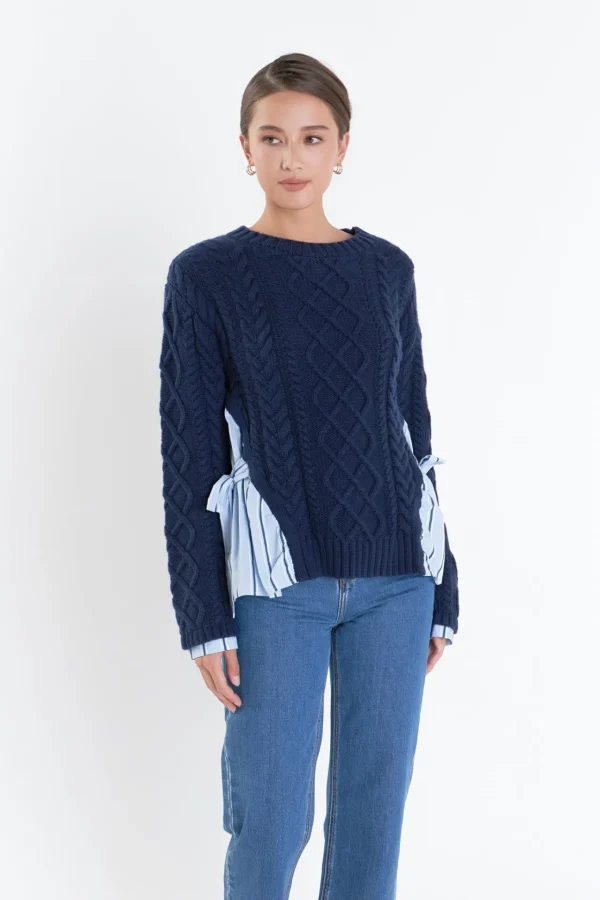 ENGLISH FACTORY Tops*- Mix Media Top NAVY