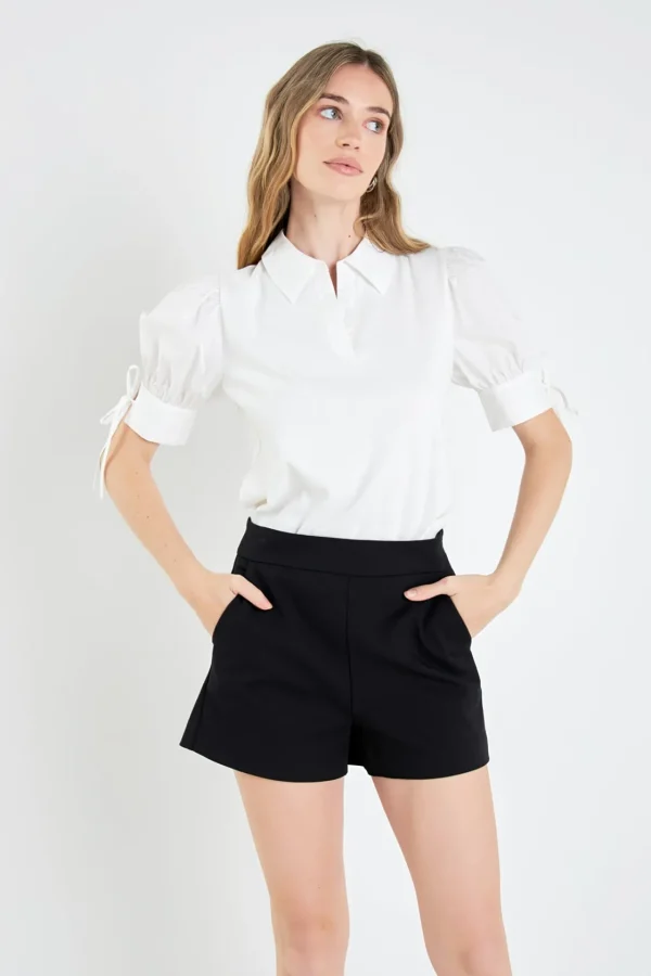 ENGLISH FACTORY Tops*- Mix Media Collar Top OFFWHITE