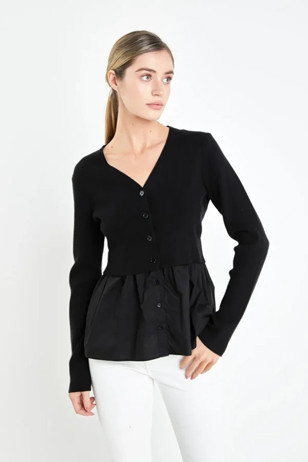 ENGLISH FACTORY Sweaters & Knits*- Mix Media Cardigan BLACK