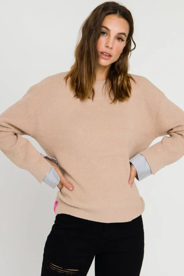 ENGLISH FACTORY Sweaters & Knits*- Mix Media Color Block Sweater TAUPECOMBO