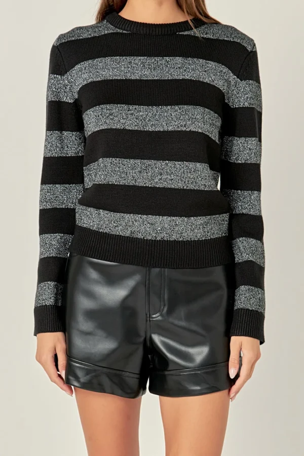 ENGLISH FACTORY Tops*- Mixed Lurex Stripe Knit Top BLACKMULTI