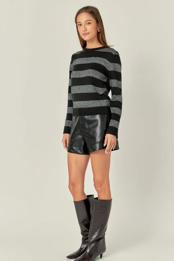 ENGLISH FACTORY Tops*- Mixed Lurex Stripe Knit Top BLACKMULTI