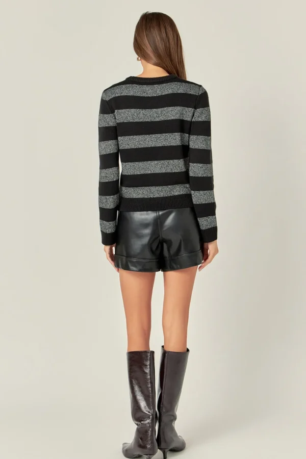 ENGLISH FACTORY Tops*- Mixed Lurex Stripe Knit Top BLACKMULTI
