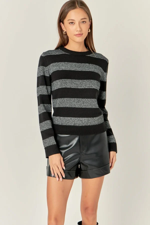 ENGLISH FACTORY Tops*- Mixed Lurex Stripe Knit Top BLACKMULTI