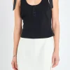 ENGLISH FACTORY Tops*- Mixed Media Bow Tie Ribbed Henley Tank