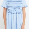 ENGLISH FACTORY Tops*- Mixed Media Ruffle Detail Dress POWDERBLUE