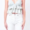 ENGLISH FACTORY Tops*- Mixed Media Cami Top SAGE