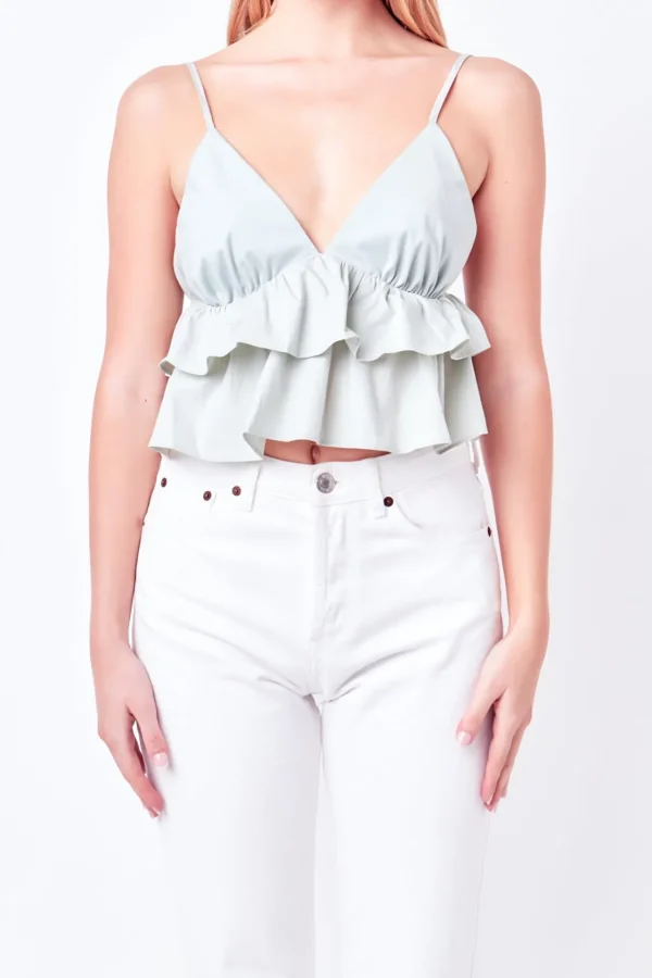ENGLISH FACTORY Tops*- Mixed Media Cami Top SAGE
