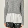ENGLISH FACTORY Tops*- Mixed Media Sweater GREY