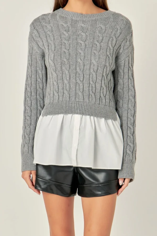 ENGLISH FACTORY Tops*- Mixed Media Sweater GREY