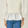 ENGLISH FACTORY Tops*- Mixed Media Cable Top OFFWHITE