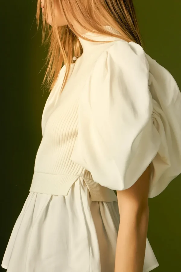 ENGLISH FACTORY Tops*- Mixed Media Knit Top IVORY