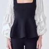 ENGLISH FACTORY Tops*- Mixed Media Ribbed Top BLACK/WHITE