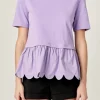 ENGLISH FACTORY Tops*- Mixed Media Scallop Detail T-shirt