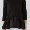 ENGLISH FACTORY Tops*- Mixed Media High and Low Top BLACK