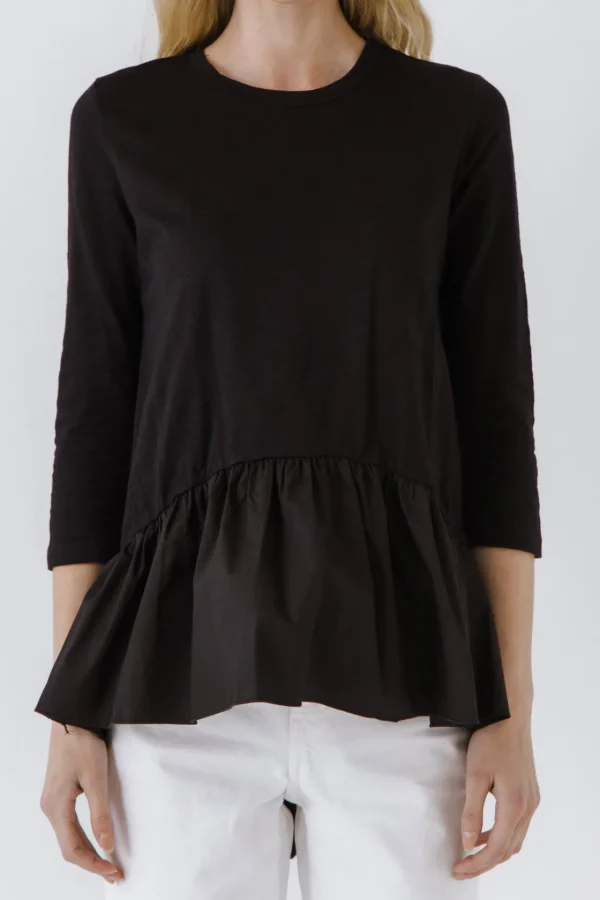 ENGLISH FACTORY Tops*- Mixed Media High and Low Top BLACK