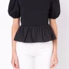 ENGLISH FACTORY Tops*- Mixed Media Bubble Top