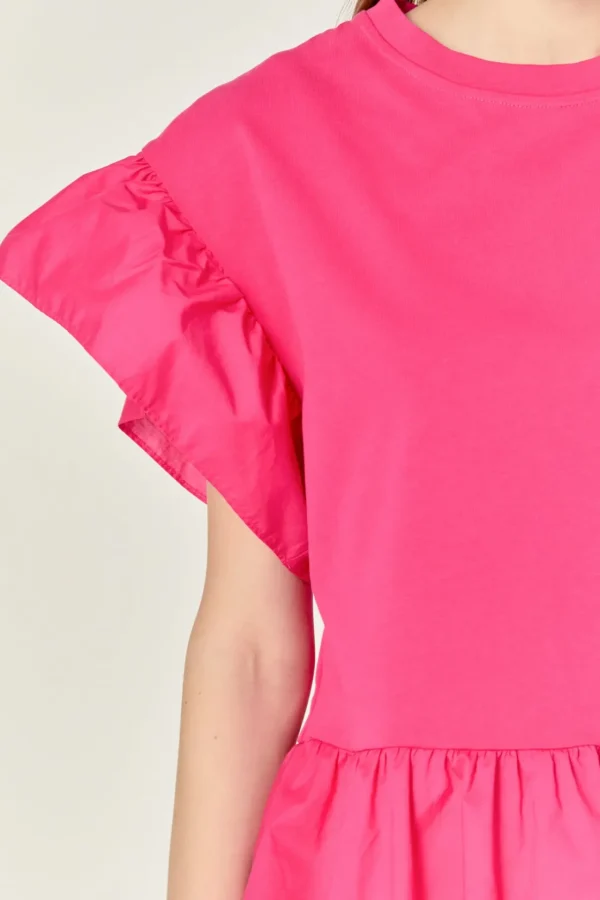 ENGLISH FACTORY Tops*- Mixed Media Knit Top in Fuchsia