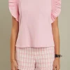 ENGLISH FACTORY Matching Sets | Tops*- Mixed Media Knit Ruffled Top PINK