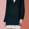 ENGLISH FACTORY Sweaters & Knits | Tops*- Mixed Media Cable Knit V-Neck Drop Sweater Dress