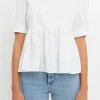 ENGLISH FACTORY Tops*- Mixed Media Swiss Dot High Low Top WHITE