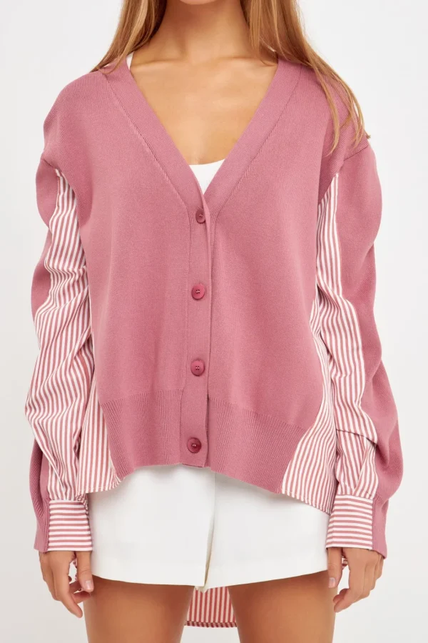 ENGLISH FACTORY Sweaters & Knits*- Mixed Media Cardigan MAUVE