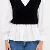 ENGLISH FACTORY Sweaters & Knits | Vest*- Mixed Media Sweater Vest Top BLACK/WHITE